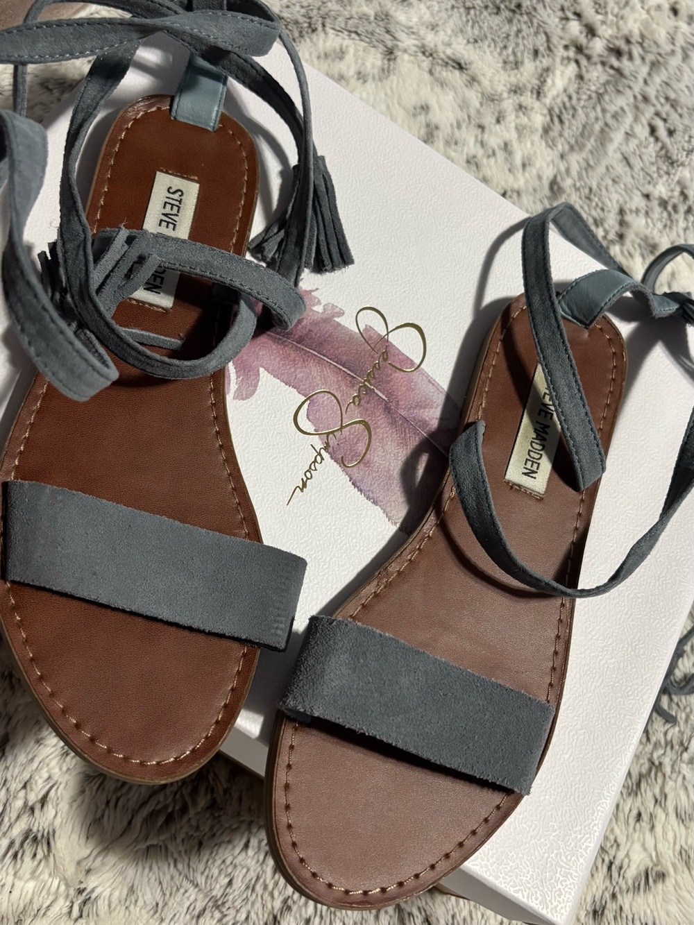 Steve Madden Gray Suede Lace-Up Sandals